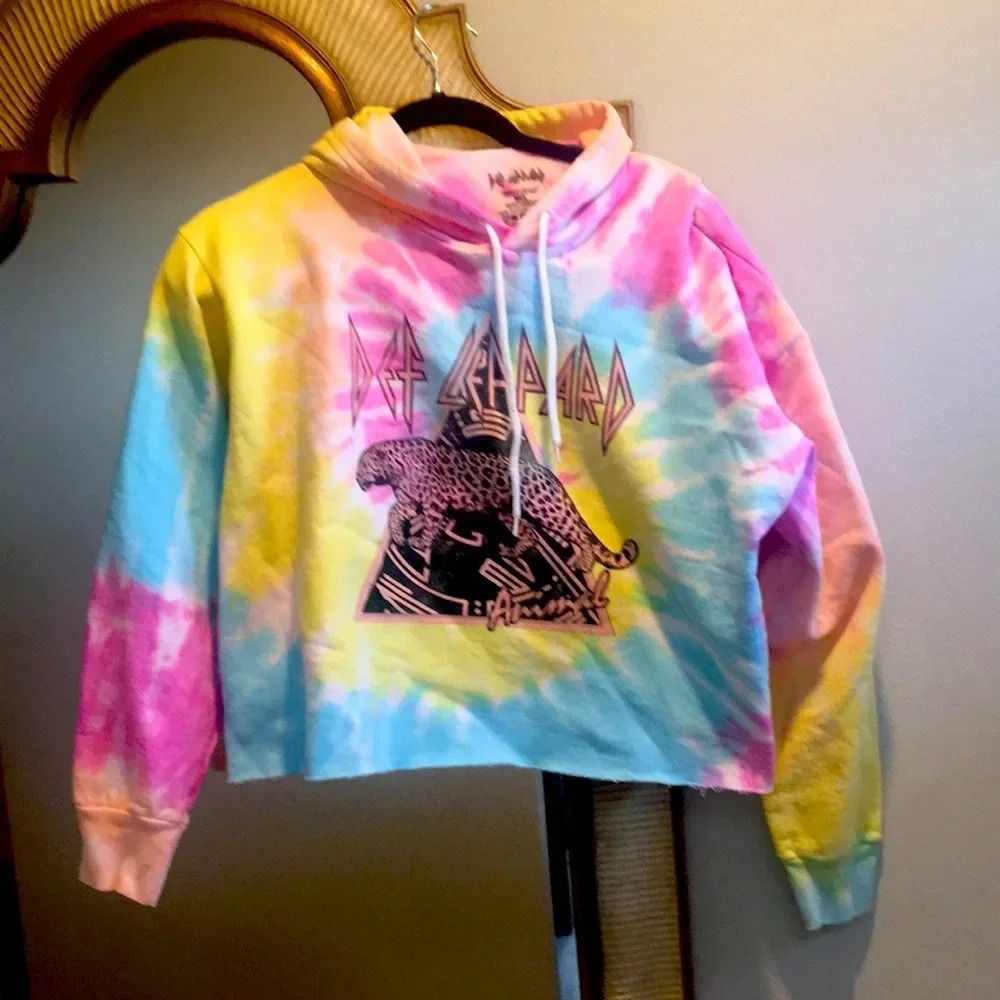 New* Def‎ Leppard Tie Dye Crop Hoodie